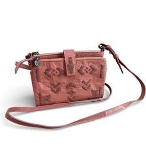 Lucky Brand Rela Pink Leather Crossbody Fold Over Convertible Wallet  Hobo Bag